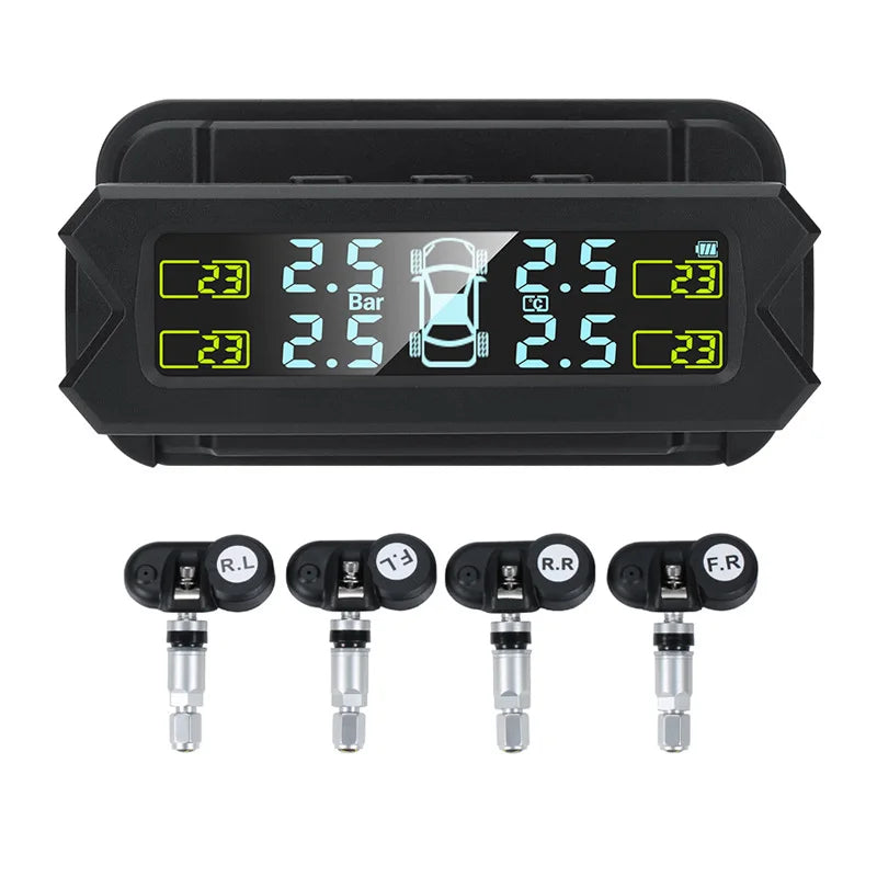 Solar USB Charging Tire Pressure Monitoring System with 4 External Sensors for Vehicles