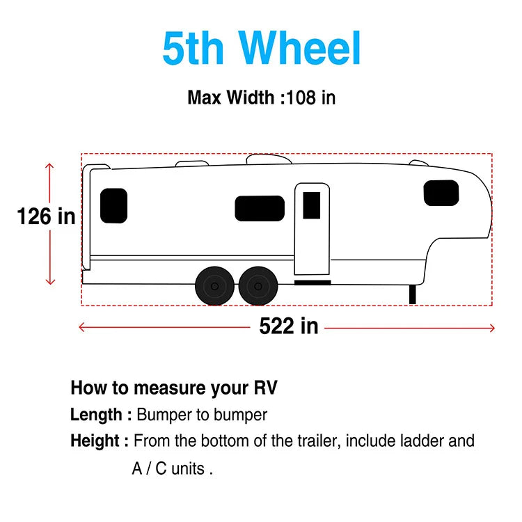 Lockable 5th Wheel RV Cover Kit, 100% Waterproof Non-Woven Fabric with 4 Tire Covers and 2 Straps