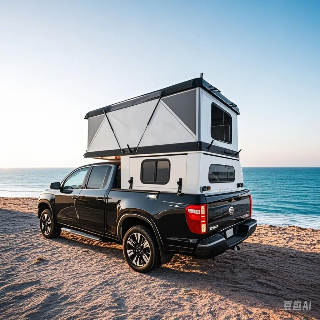Aluminum Quick Deployment Off-Road Truck Canopy Camper THR04, Waterproof, Universal Fit, Black
