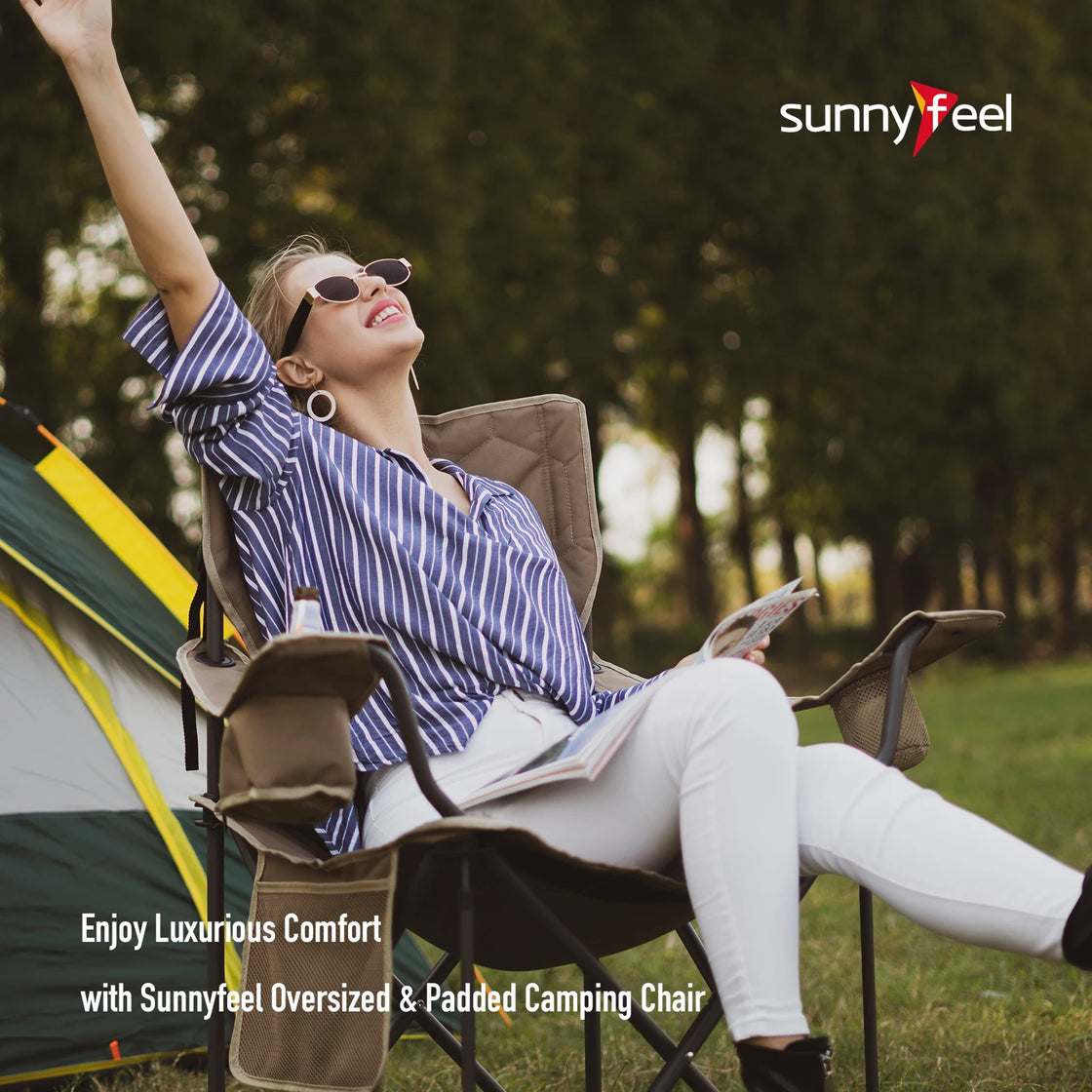 Folding Camping Chair with Steel Frame and Padded 600D PVC Fabric, Outdoor Beach and Leisure Use, 500 lbs Capacity