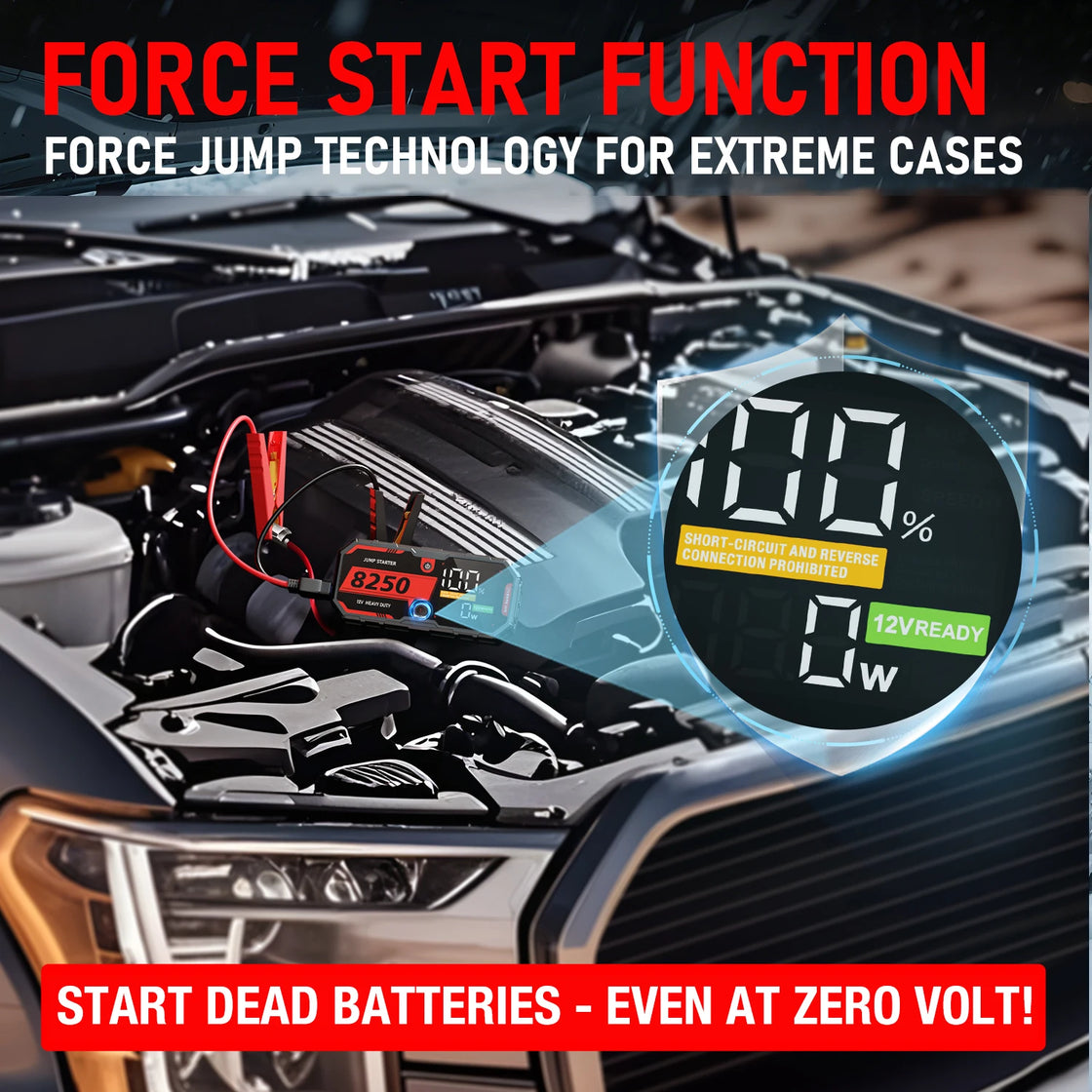 Car Battery Jump Starter F40, Lithium-ion Polymer, 3400AMP Peak Current, USB-A/-C Output, LED Lighting, Black, 22.8*10.4*4.3cm