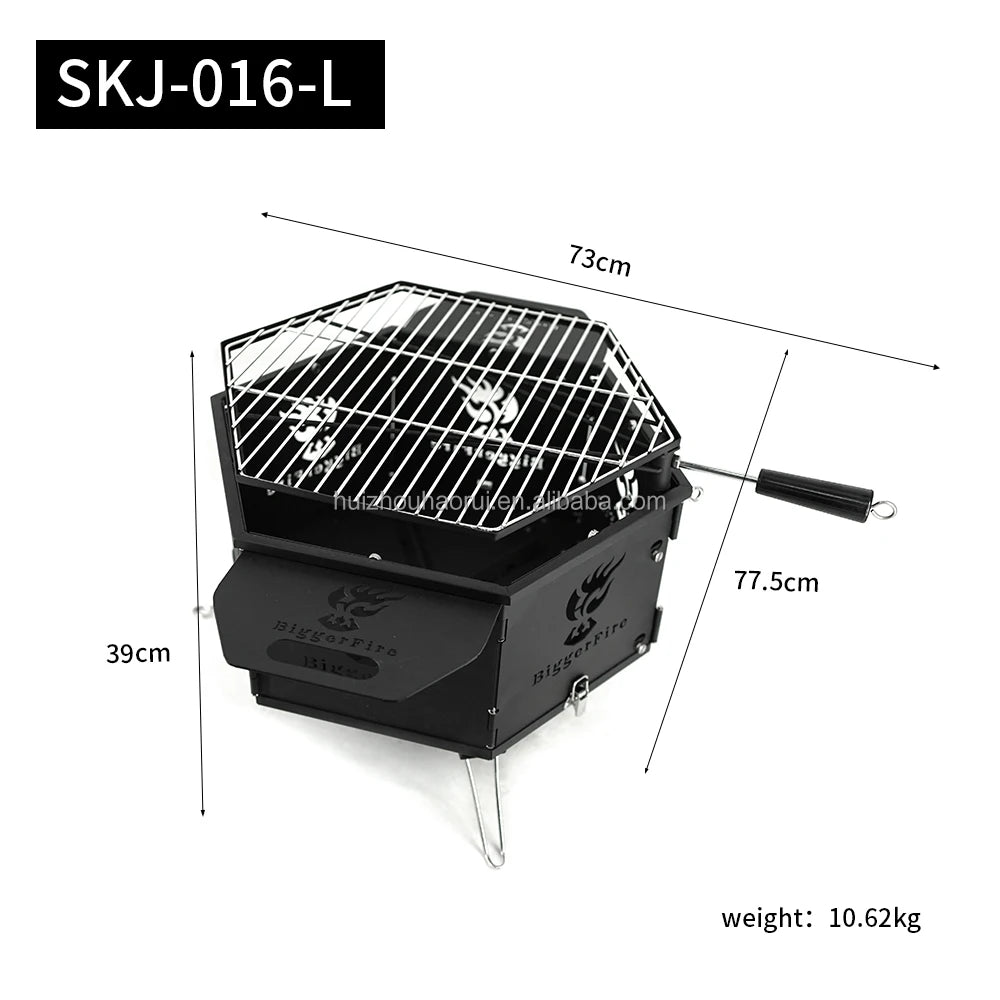 Outdoor Portable Charcoal BBQ Grill, Adjustable Height, Easy Assembly, Steel Construction, Black