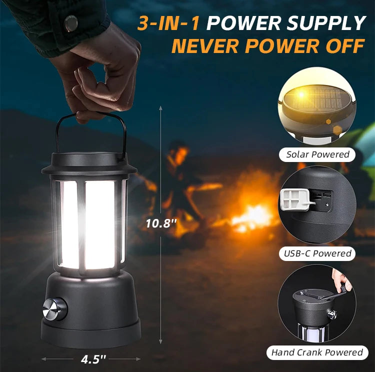 IP54 Waterproof Solar Portable Hanging Lamp & Lantern, 6500K, 300 Lumens, Rechargeable, 20,000 Hours Lifespan