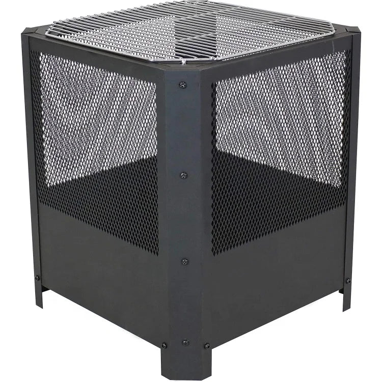 Customized Square Outdoor Wood-Burning Fire Pit with Cooking Grill, Alloy Steel, 42.5cm x 42.5cm x 50.2cm