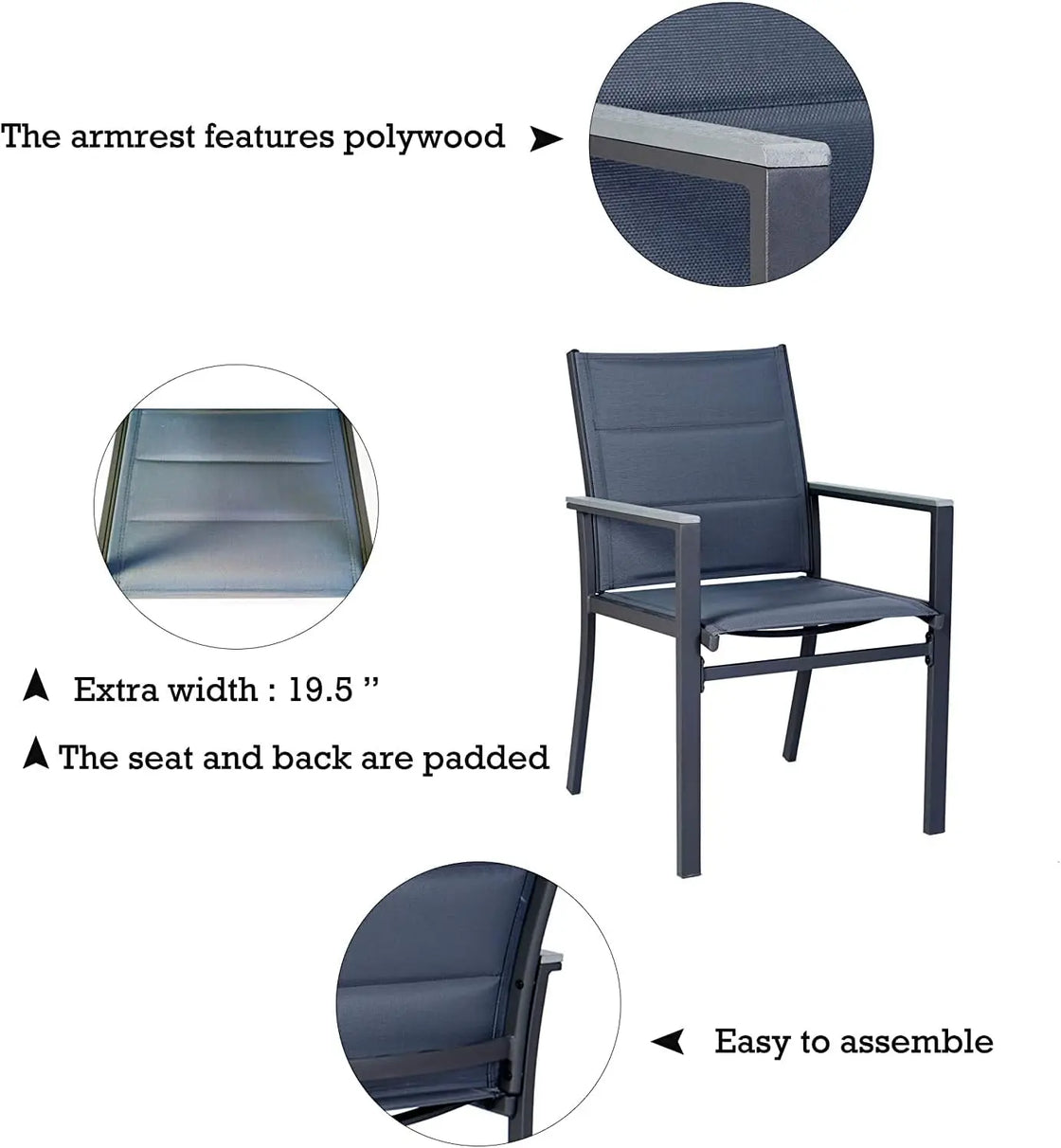 Modern Outdoor Patio Dining Chair Set, Gray Frame and Fabric, Comfortable Seating for Garden and Living Room