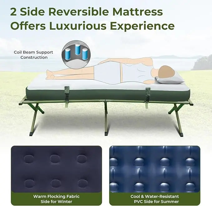 5 in 1 Elevated Camping Tent Cot with Air Mattress and Sleeping Bag, Waterproof, Portable, 77x57x74 inch