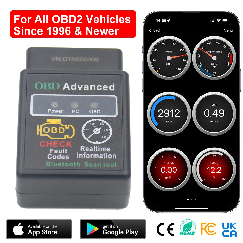 V02H4 Wireless Mini Bluetooth ELM327 V2.1 OBD Scanner Diagnostic Tool for OBDII Vehicles