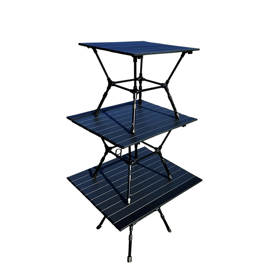 Aluminium Portable Folding Camping Table - Lightweight Outdoor Furniture, Black, Model IKS-FT022