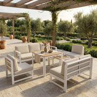 VTX-3118245 Aluminum Outdoor Sofa Set 7 Piece 3 Seater Loveseat 2 Chairs High Low Tables Modern Waterproof Durable Eco-Friendly