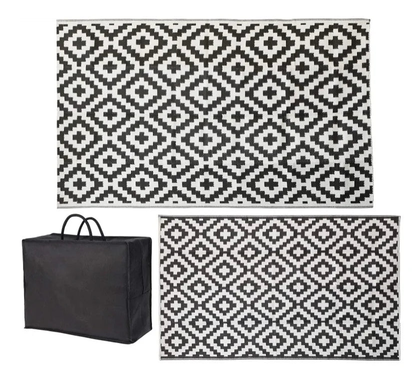 Reversible Waterproof Picnic Blanket, Rectangular Outdoor Rug, Geometric Pattern, Soft Polypropylene Material