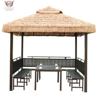 VTX-2069669 Aluminum Alloy Thatched Gazebo Mosquito Netting Waterproof Canopy Outdoor Windproof Patio Pavilion Tiki Hut Sun Shade
