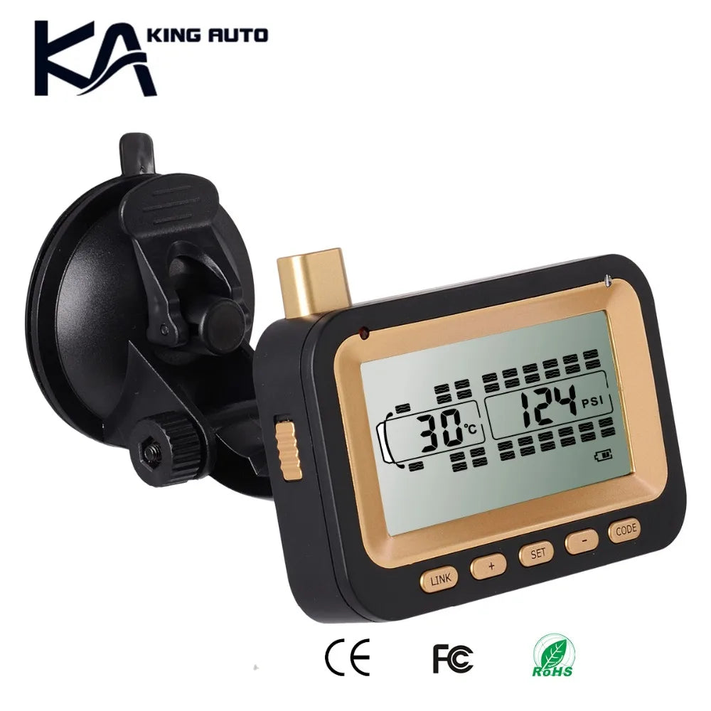 Digital Tire Pressure Monitoring System with 6 Wireless Sensors for RVs, Trucks, and Motorhomes, LCD Display, Real-Time Alerts