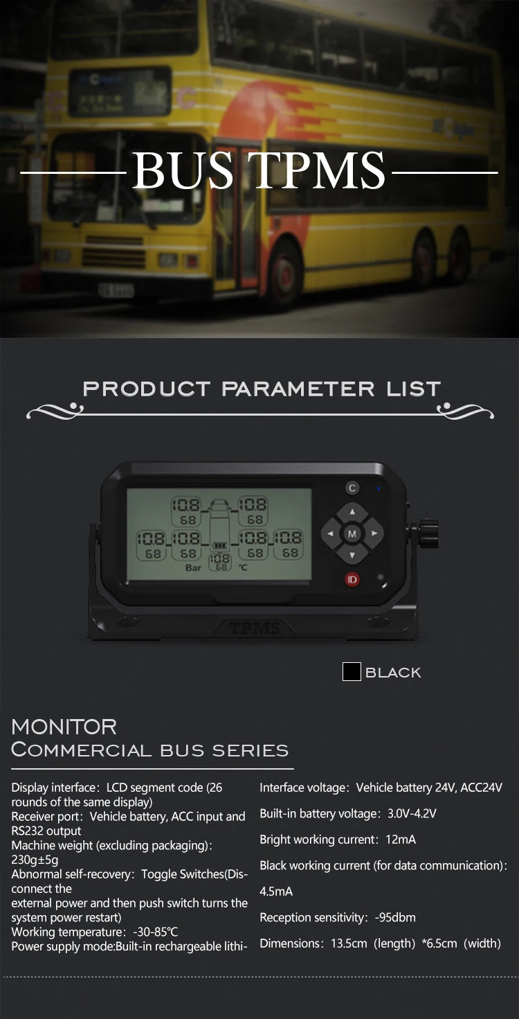 4 Wheel Recreational Vehicle Trailer Tire Pressure Monitoring System with External Sensors and Repeater, Digital, Universal Fit, CE Certified