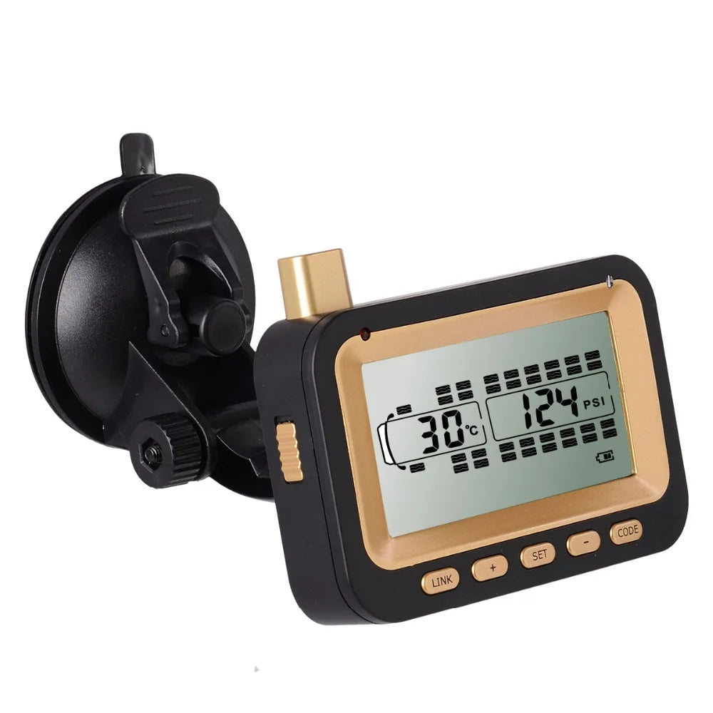 Digital Tire Pressure Monitoring System with 6 Wireless Sensors for RVs, Trucks, and Motorhomes, LCD Display, Real-Time Alerts