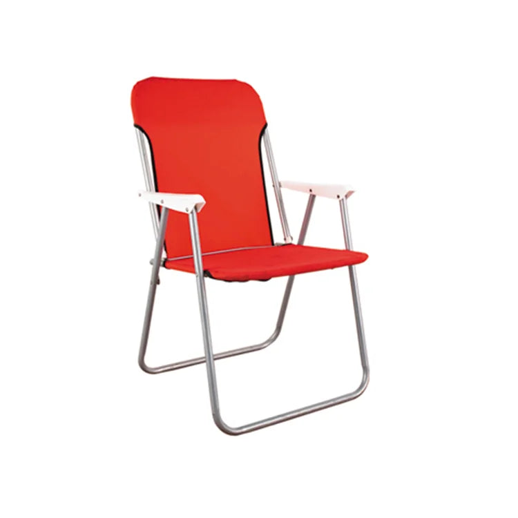 Folding Outdoor Chair with Armrests, Portable Camping Chair for Patio and Garden, Red, 52x48x76cm