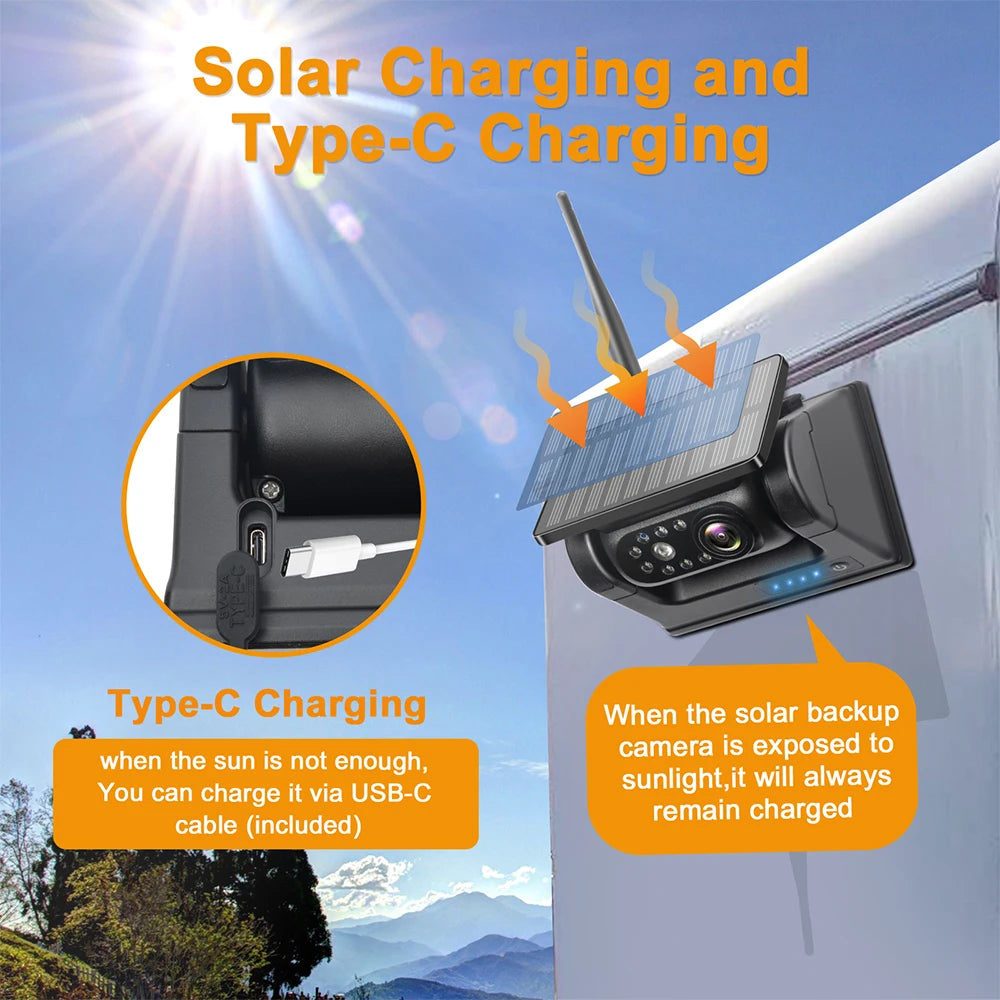 Magnetic Solar Energy Dash Cam Backup MDVR System Wireless Wifi Camera for Car Truck RV Trailer Bus