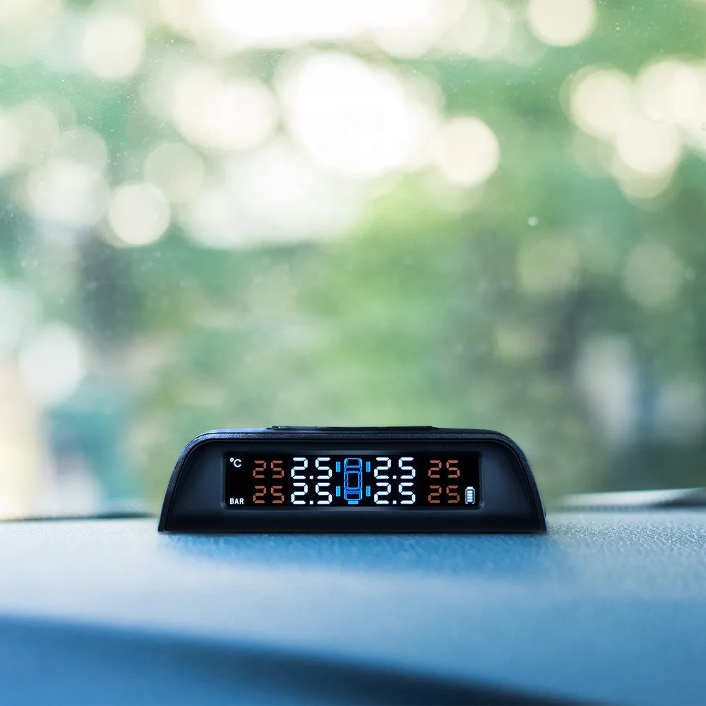 Solar Power Tire Pressure Monitoring System with USB Charging, Universal Fit, Model C200