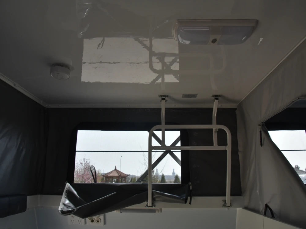Custom Flat Bed Pop-up Slide Truck Camper, Off-road Caravan, White, 5300mm x 2250mm x 3100mm, Fiberglass Floor, Independent Suspension, 800 Max Payload
