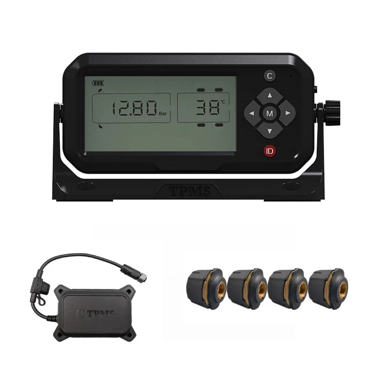 4 Wheel Recreational Vehicle Trailer Tire Pressure Monitoring System with External Sensors and Repeater, Digital, Universal Fit, CE Certified