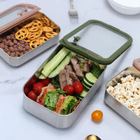VTX-8923941 Microwavable Stainless Steel Food Storage Containers Tempered Glass Lid Air Release Hole Leakproof Meal Prep Bento Box