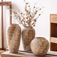 Large Ceramic Vase Set of 3 Flower Pot Brown Vintage Porcela