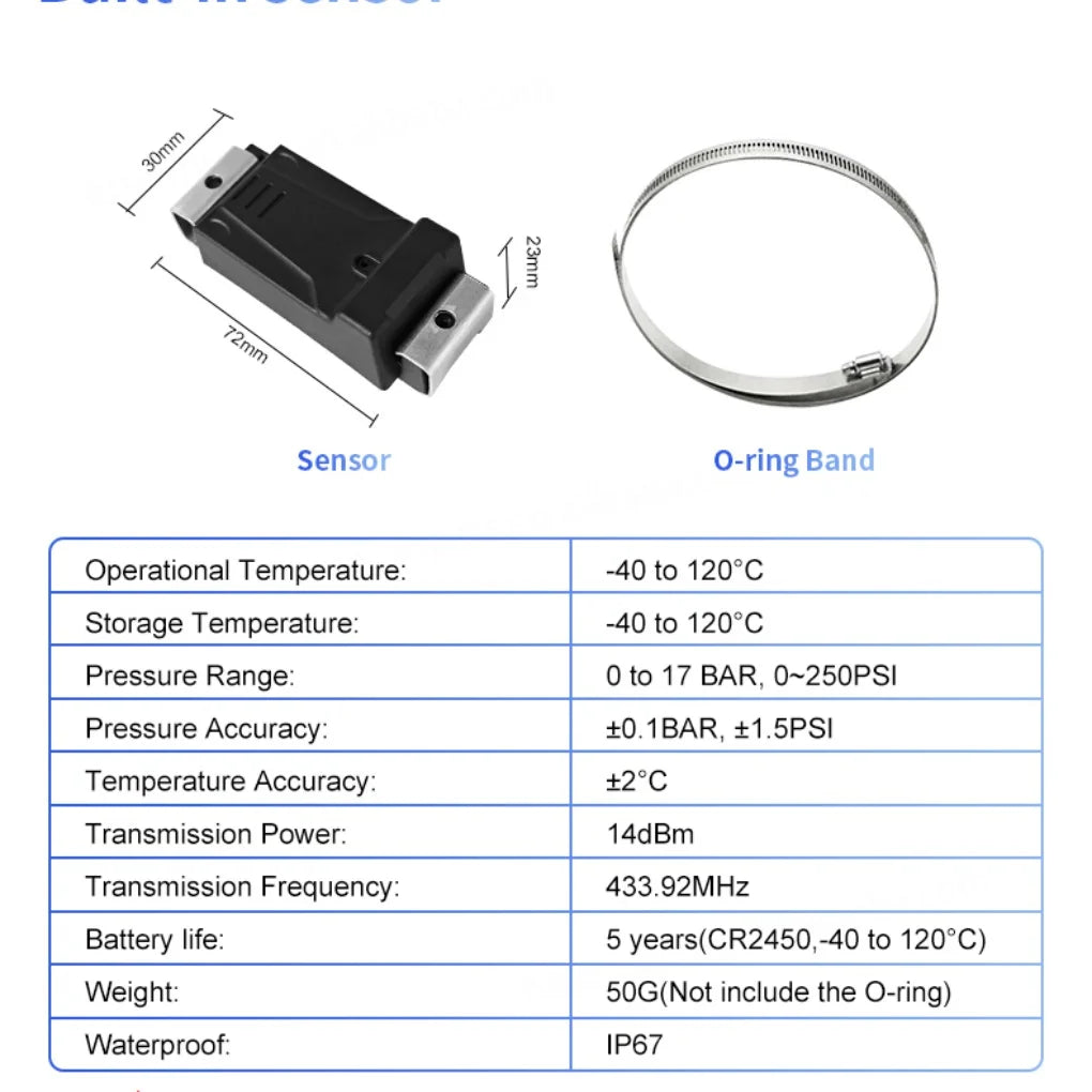 Digital Tire Pressure Monitoring System for 8-Wheel RV Trailer with Real-Time Air Leakage and High Temperature Alarm