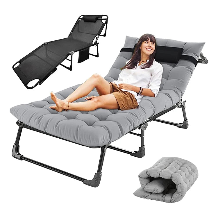 Foldable Metal Fabric Cot with Adjustable Height for Outdoor Camping and Hospital Use