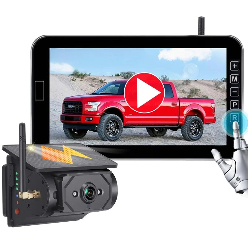 Wireless Rear View Camera System with 7 Inch Monitor for Trucks, RVs, and Trailers, 1080P Resolution, Waterproof, Solar Powered