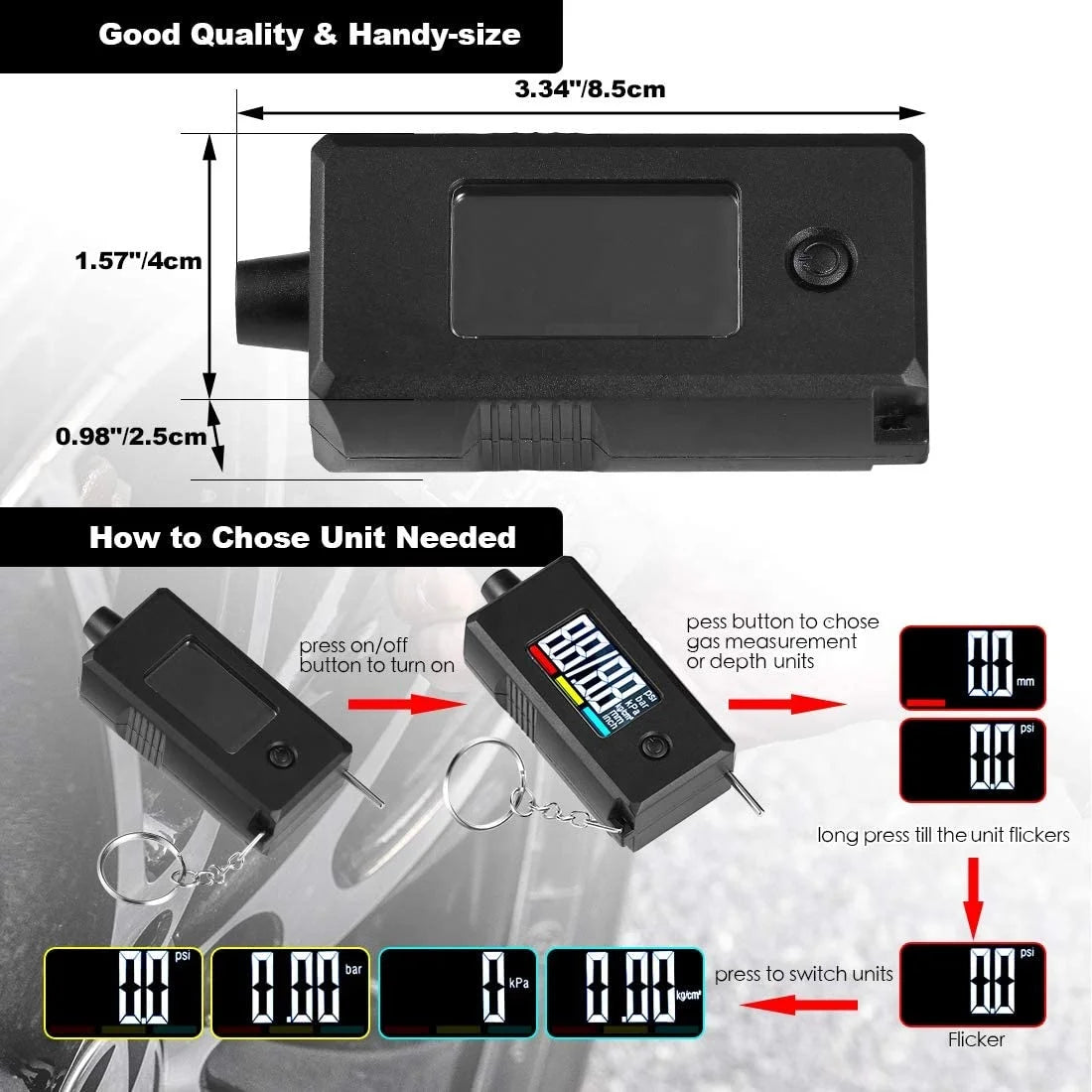 Digital Tire Pressure Gauge for Cars, Trucks, Bicycles, and Motorcycles - 0-100 PSI Measurement