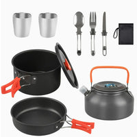 VTX-1824805 8in1 Outdoor Picnic Alumina Boiling Pot Frying Pan Set Accessories Portable Cookware Party Hiking Camping Travel