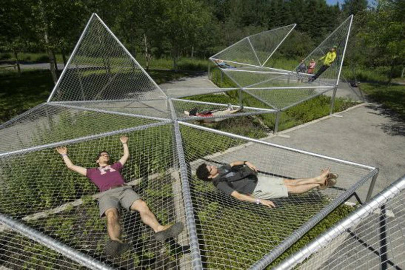 Outdoor Giant Dymaxion Sleep Hammock Leisure Flat Net, L780*W670*H220cm, Polyester, UV Resistant, Powder Coated Steel Frame