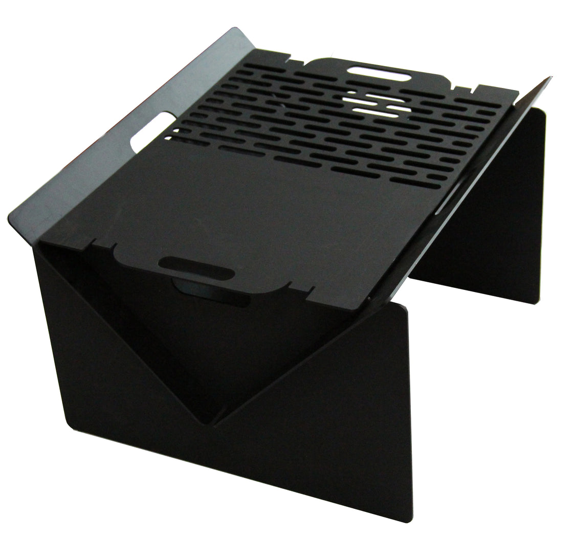 Portable Steel Fire Pit with Stainless Steel Grill for Camping and Backyard Use, Black, 570x390x275mm