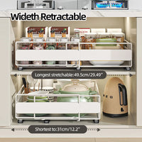 VTX-9513765 Expandable Pull Out Cabinet Organizer No Drill Deep Slide Drawer Kitchen Bathroom Wardrobe Metal Modern Adjustable
