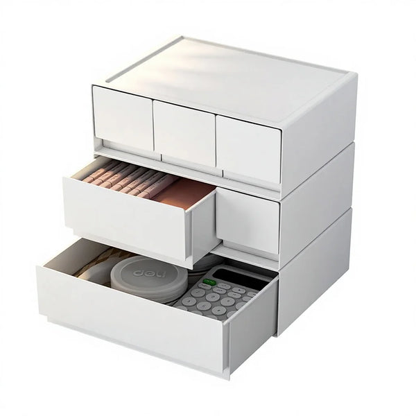 VTX-2775077 Modular Stackable Cosmetic Drawer Organizer Plastic Rectangular Storage Box Modern Simple Design Desktop Vanity