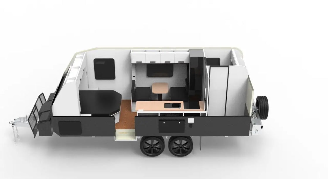 20ft Mobile Touring Camper Caravan RV with Triple Bunk Beds, Sleeps 4, Aluminum Construction, Waterproof, Off-Road Capability
