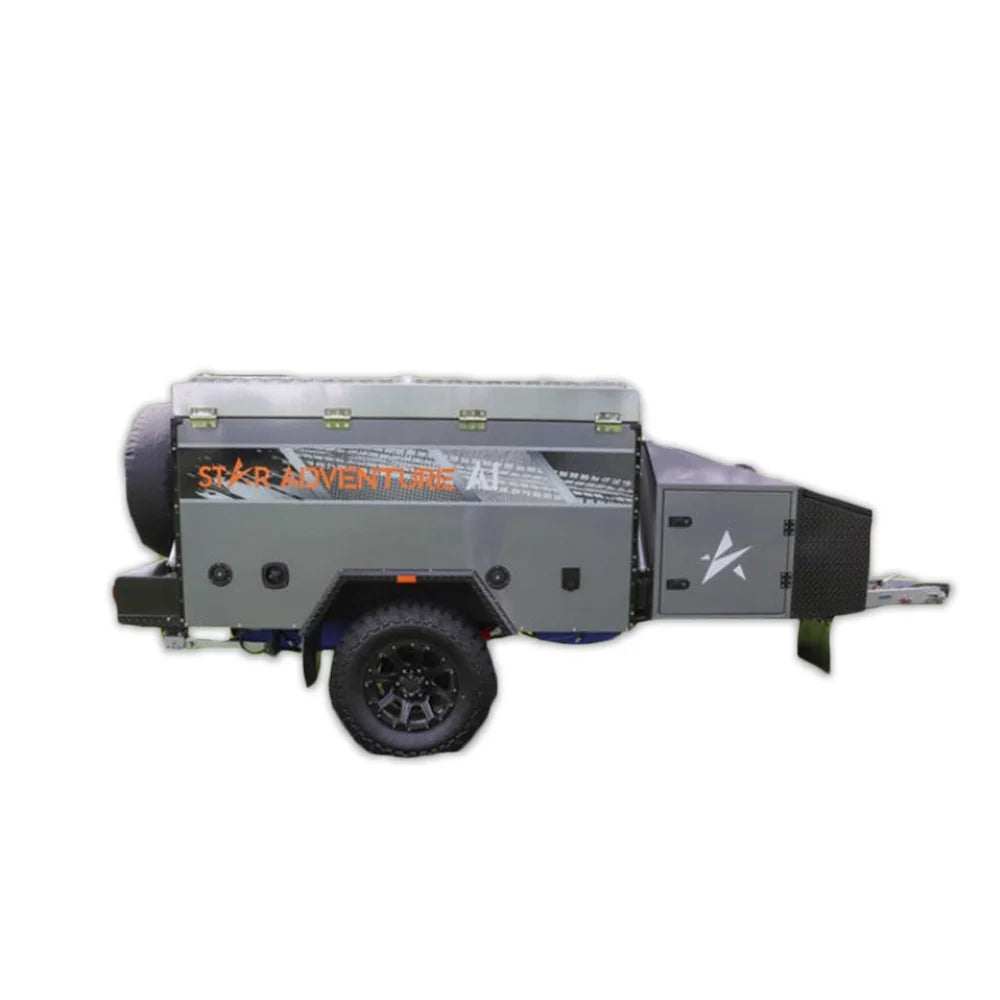 Expedition Camper Trailer with Solar Panel and Water Tank System, 13-21 Feet, Gray, 2-Person Capacity