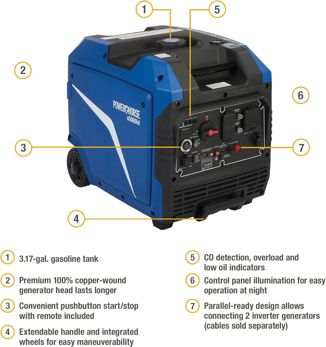 4000W Dual Fuel Inverter Generator, Super Quiet 58dB, 220V/120V, 4-Stroke, 8.3L Fuel Tank, LCD Display, Portable Design