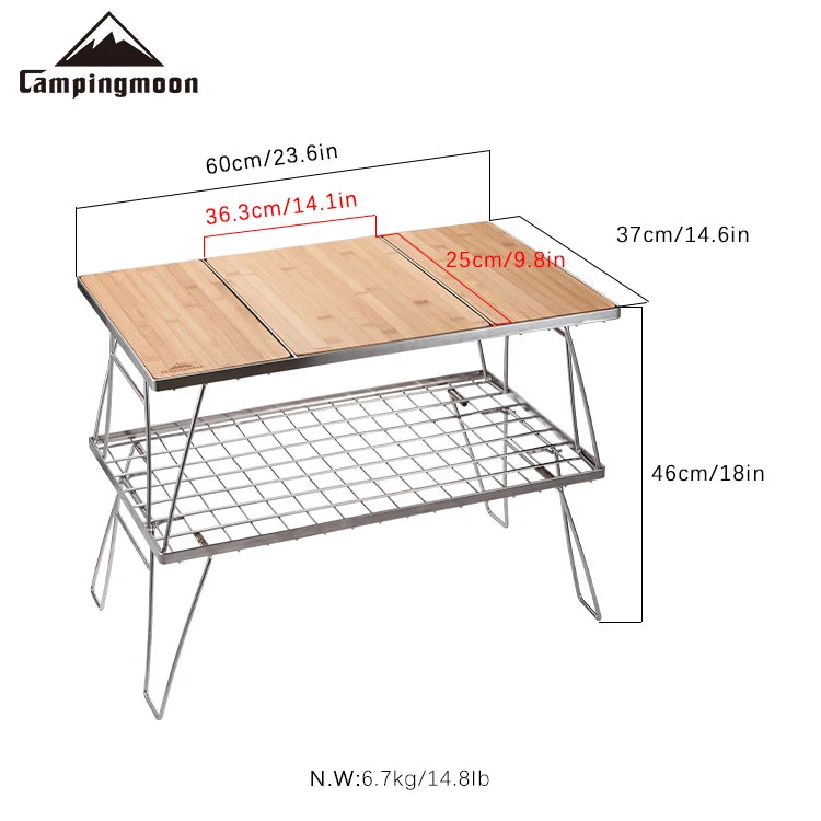 Outdoor Camping Stainless Steel Barbecue Table, Portable Folding Picnic Table, 60x37x46CM, Metal and Aluminum Construction