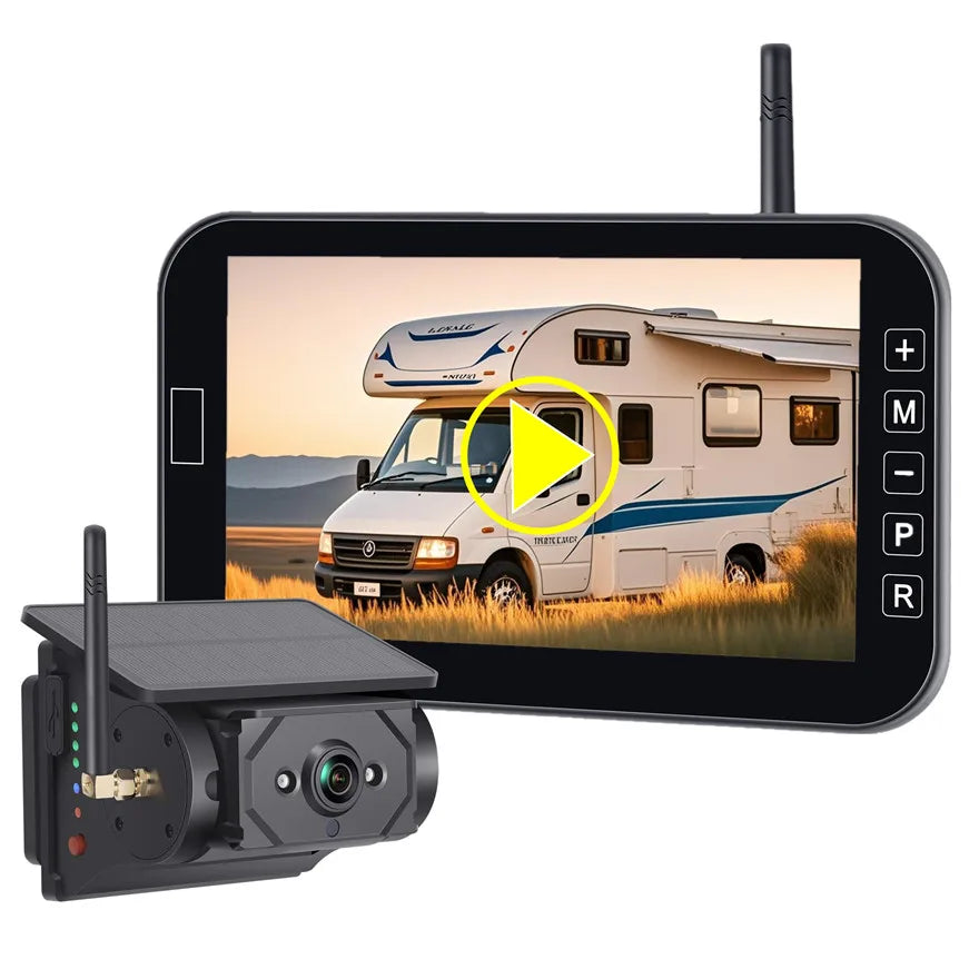 Wireless Rear View Camera System with Solar Panel for Cars and RVs, 1080P Resolution, Waterproof, 7-Inch Display