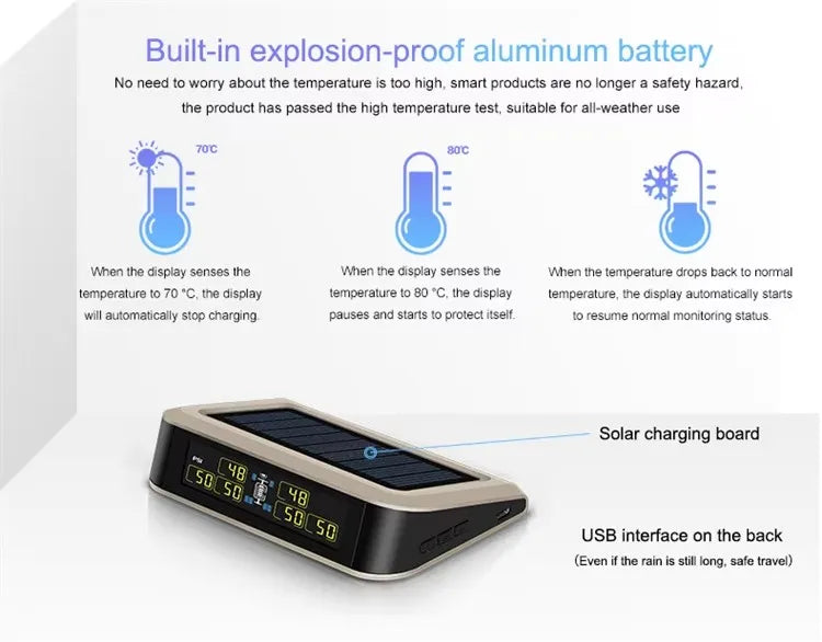 Wireless Tire Pressure Monitoring System with 6 External Sensors for RV and Trailer, Solar Powered, LCD Display