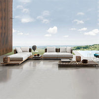 VTX-3085477 Italian Garden Outdoor Furniture Stainless Steel Legs Arms Handcrafted Teak Wooden Sofa Sets Fabric Modern Patio