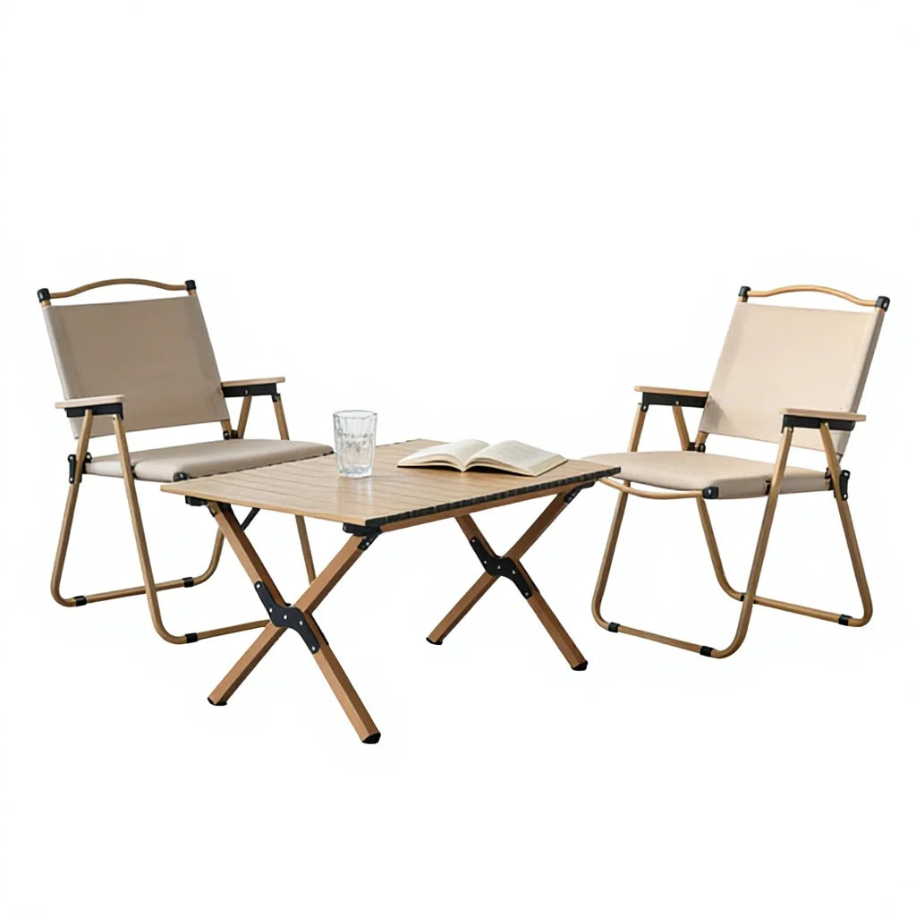 Folding Outdoor Beach Chair with Removable Mesh Table, Aluminum Alloy Frame, and Teslin Fabric
