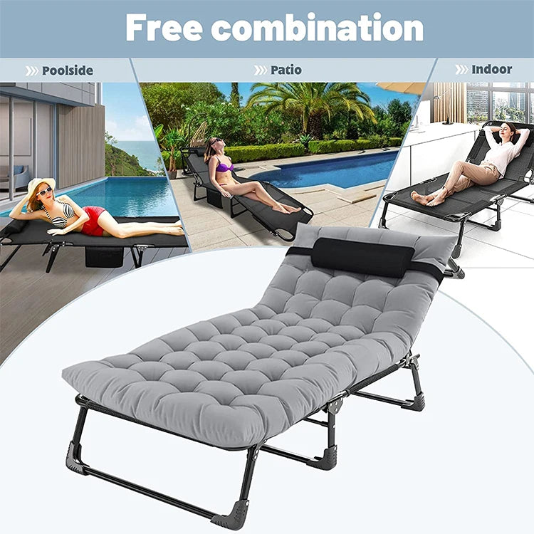 Foldable Metal Fabric Cot with Adjustable Height for Outdoor Camping and Hospital Use