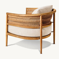 VTX-3183781 NUSA Modern Design Fields Cane Chair Teak Rattan Lounge Outdoor Fabric Cushion Living Room Home Furniture Armchair