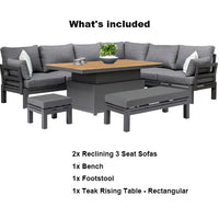 VTX-3347621 YASN Teak Table Modern 7 Piece Sofa Aluminum Patio Set Outdoor Furniture Contemporary Garden Living Room Balcony