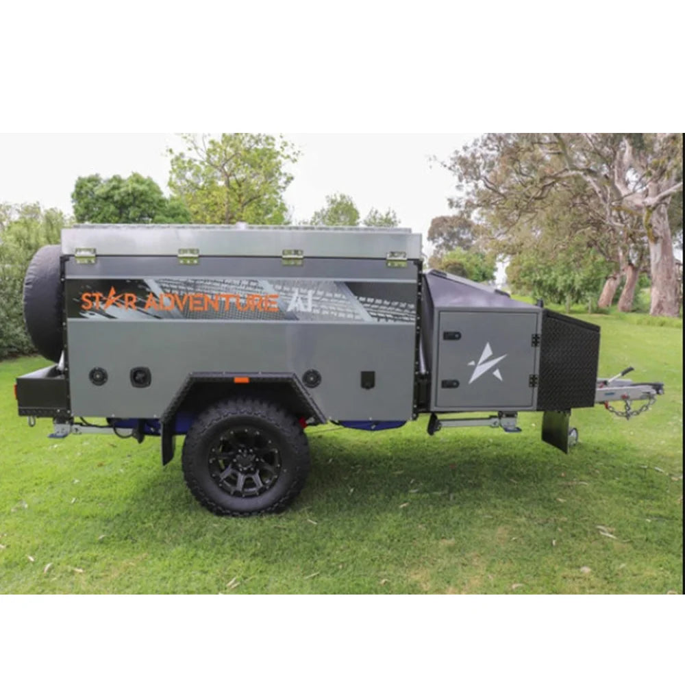 Expedition Camper Trailer with Solar Panel and Water Tank System, 13-21 Feet, Gray, 2-Person Capacity