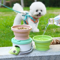 VTX-7809829 Portable Silicone Dog Bowl Rounded Shape Waterproof Manual Travel Food Water Feeder Includes Poop Bag Outdoor Use