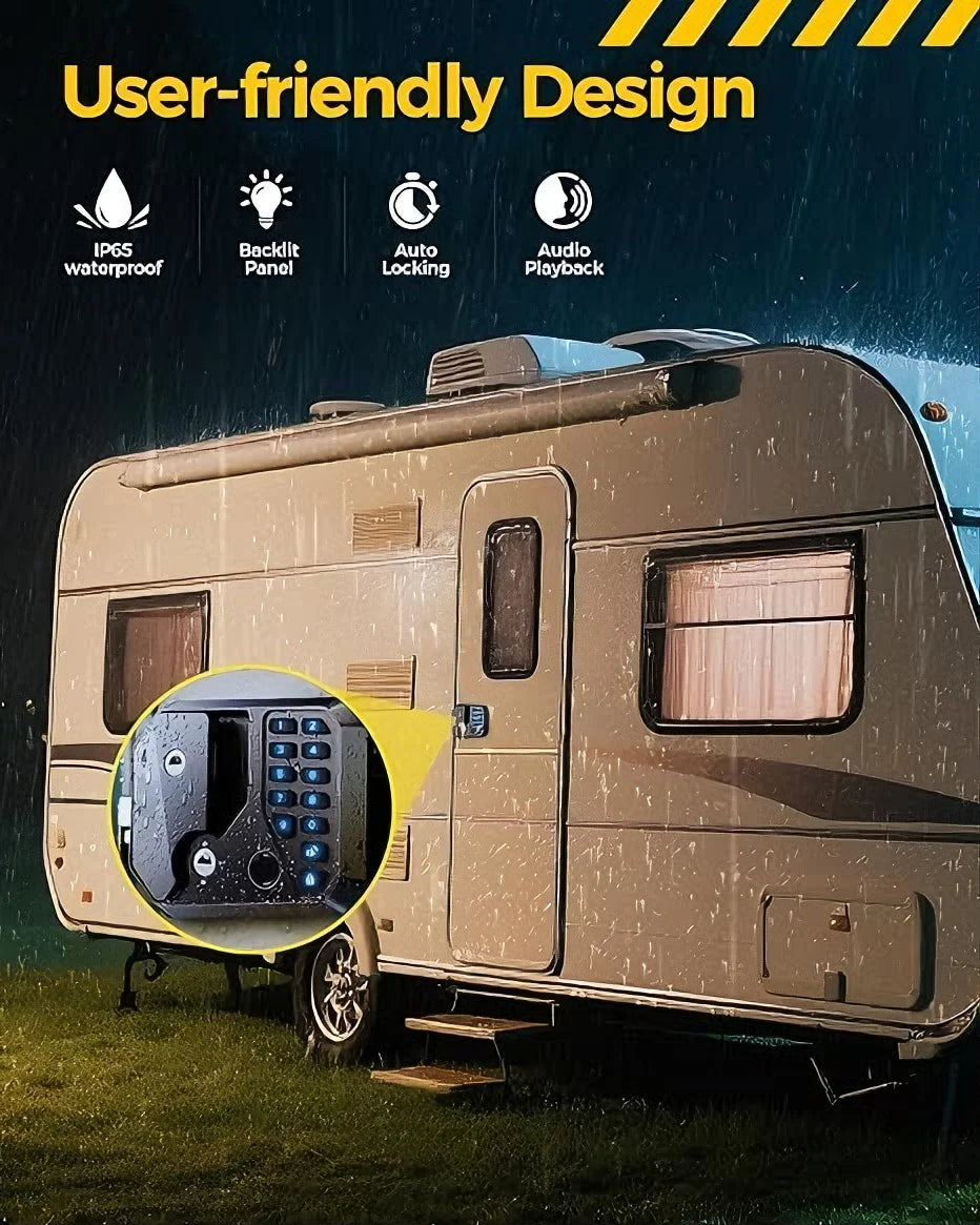 All Metal RV Keyless Door Lock System with Remote Control, Password, and Fingerprint - Black