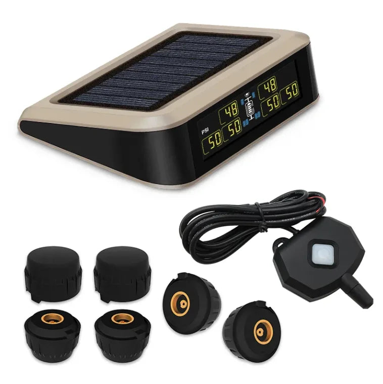 Wireless Tire Pressure Monitoring System with 6 External Sensors for RV and Trailer, Solar Powered, LCD Display