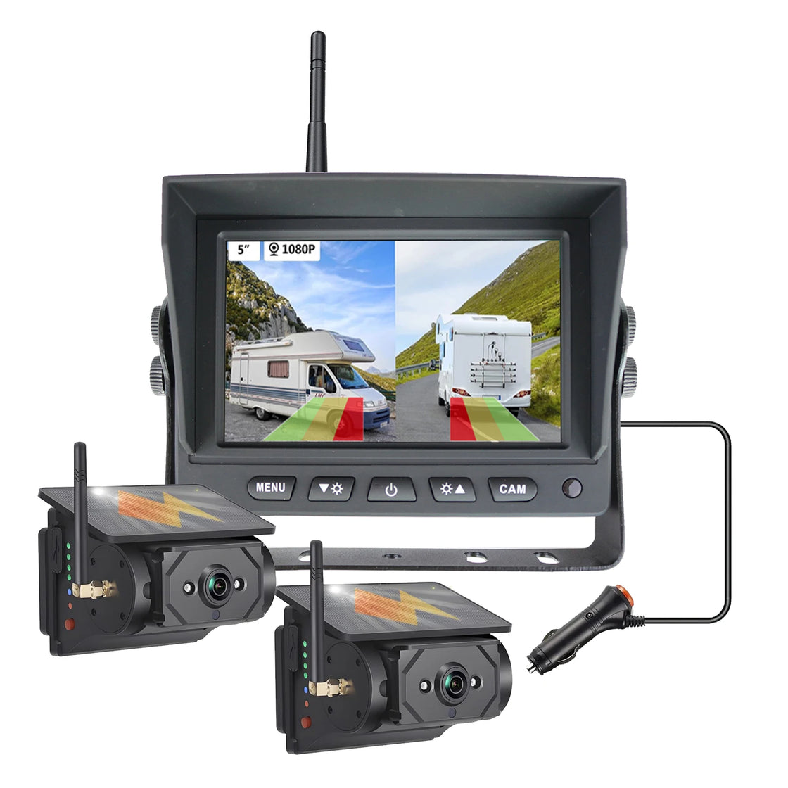 Wireless Solar Backup Camera with Magnetic Base and 5-Inch IPS Monitor for RV and Van